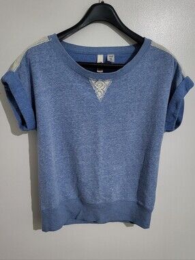 Route 66 Blue Short Sleeve Sweatshirt Lace Detail